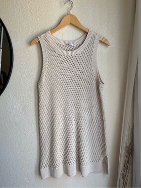 VINCE Tan Crochet Midi Dress Cover Up Summer Womens Size M 100% Cotton